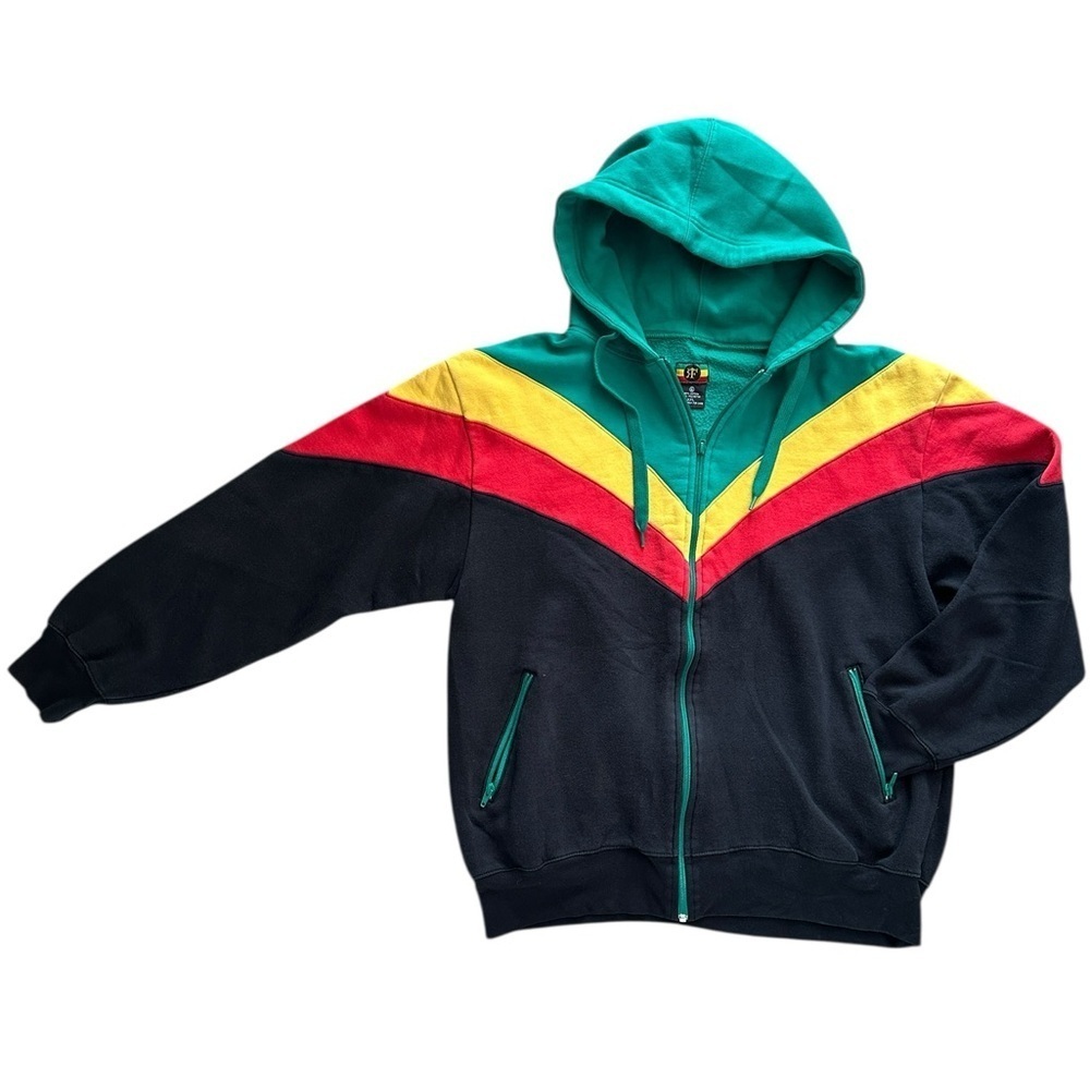 ❤️💛💚 Bob Marley-Inspired Rasta Colorblock Zip Hoodie – XXL - Picture 2 of 8